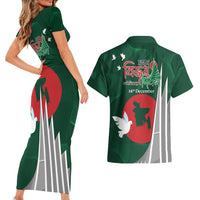 Bangladesh 16 December Victory Day Couples Matching Short Sleeve Bodycon Dress and Hawaiian Shirt Jatiyo Sriti Shoudho with Sun LT9 - Wonder Print Shop