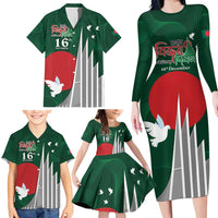 Bangladesh 16 December Victory Day Family Matching Long Sleeve Bodycon Dress and Hawaiian Shirt Jatiyo Sriti Shoudho with Sun LT9 - Wonder Print Shop