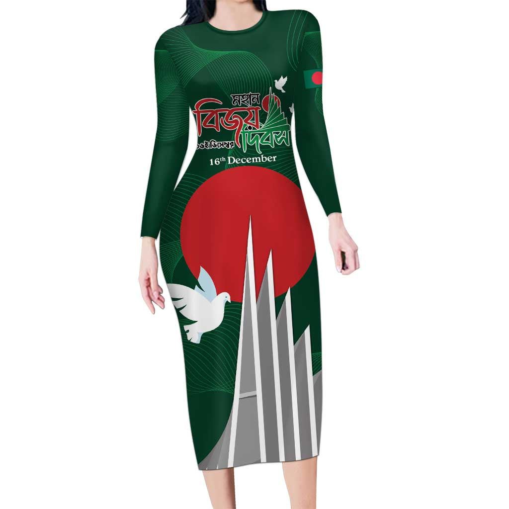 Bangladesh 16 December Victory Day Family Matching Long Sleeve Bodycon Dress and Hawaiian Shirt Jatiyo Sriti Shoudho with Sun LT9 - Wonder Print Shop