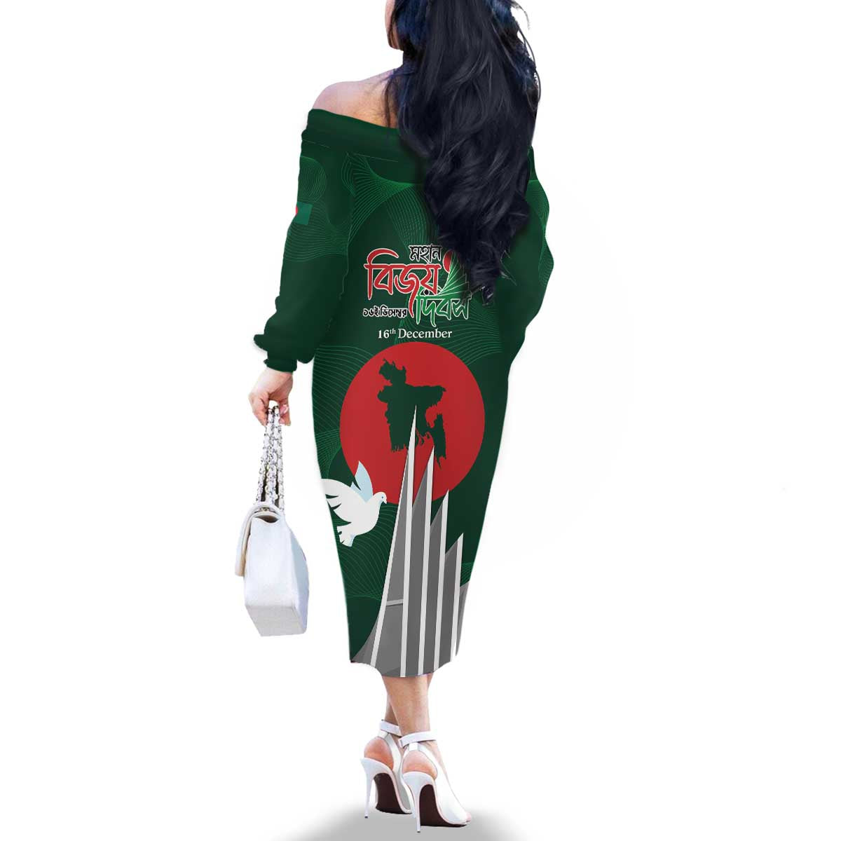 Bangladesh 16 December Victory Day Family Matching Off The Shoulder Long Sleeve Dress and Hawaiian Shirt Jatiyo Sriti Shoudho with Sun - Wonder Print Shop