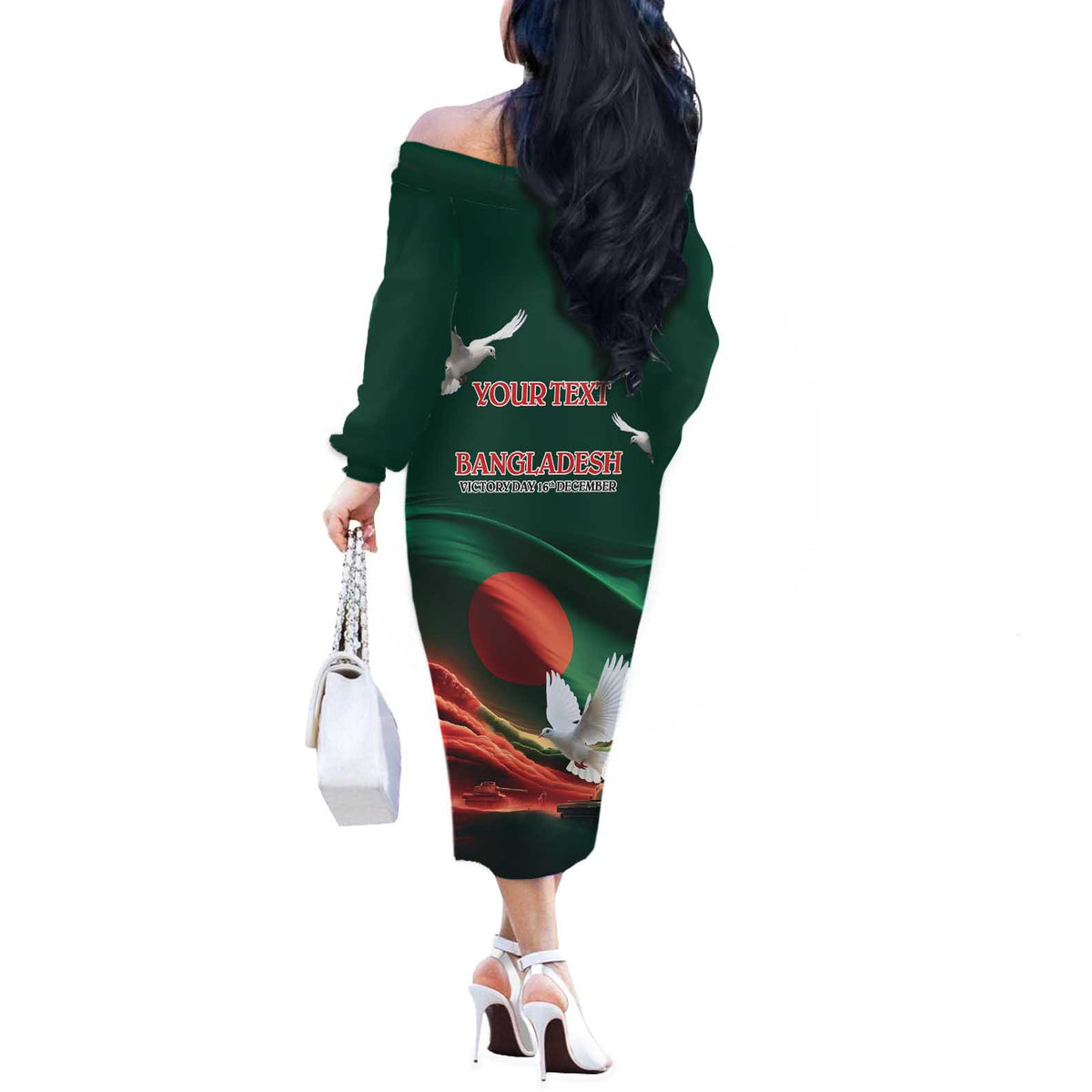 Bangladesh Victory Day Personalized Off The Shoulder Long Sleeve Dress Since 1971 with Flag Art - Wonder Print Shop