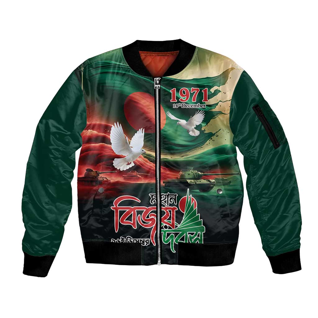 Bangladesh Victory Day Personalized Sleeve Zip Bomber Jacket Since 1971 with Flag Art - Wonder Print Shop