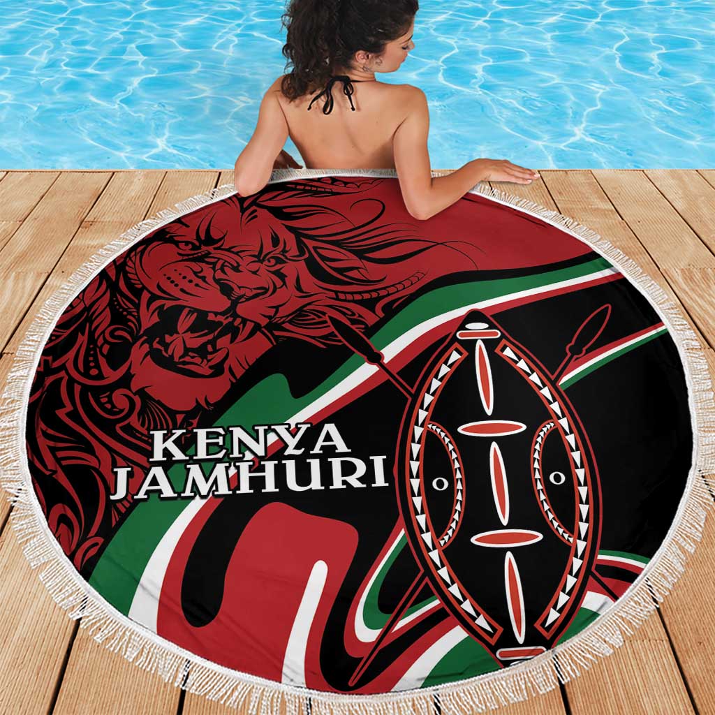 Happy Jamhuri Day Kenya Beach Blanket Kenyan Lion and Maasai Shield LT9 - Wonder Print Shop
