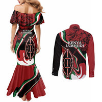 Happy Jamhuri Day Kenya Couples Matching Mermaid Dress and Long Sleeve Button Shirt Kenyan Lion and Maasai Shield