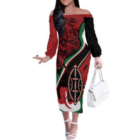Happy Jamhuri Day Kenya Family Matching Off The Shoulder Long Sleeve Dress and Hawaiian Shirt Kenyan Lion and Maasai Shield - Wonder Print Shop
