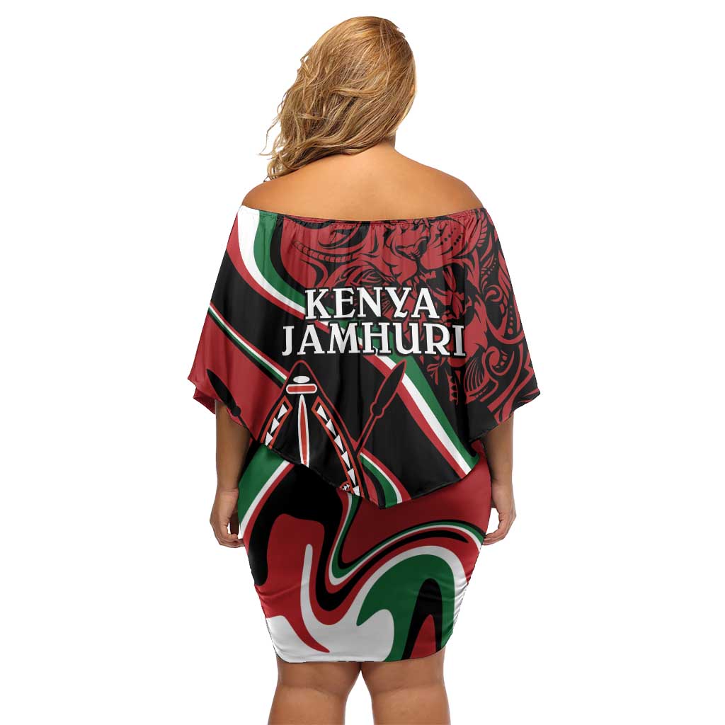 Happy Jamhuri Day Kenya Family Matching Off Shoulder Short Dress and Hawaiian Shirt Kenyan Lion and Maasai Shield LT9 - Wonder Print Shop