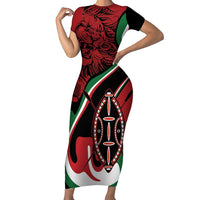 Happy Jamhuri Day Kenya Family Matching Short Sleeve Bodycon Dress and Hawaiian Shirt Kenyan Lion and Maasai Shield - Wonder Print Shop