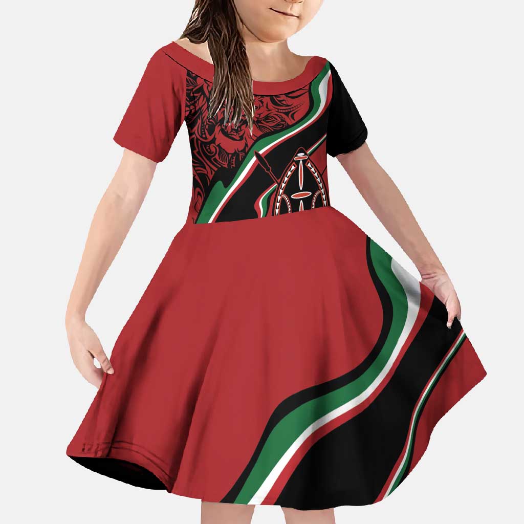 Happy Jamhuri Day Kenya Family Matching Summer Maxi Dress and Hawaiian Shirt Kenyan Lion and Maasai Shield - Wonder Print Shop