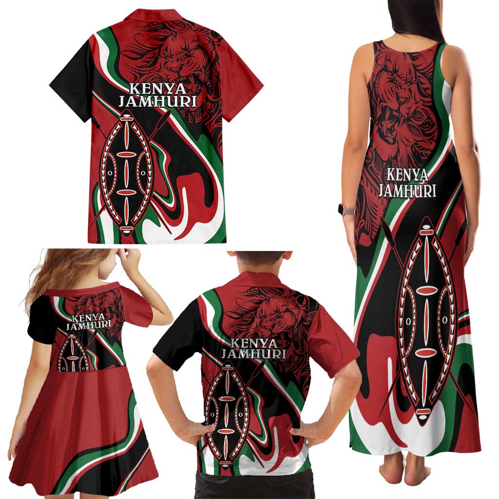 Happy Jamhuri Day Kenya Family Matching Tank Maxi Dress and Hawaiian Shirt Kenyan Lion and Maasai Shield - Wonder Print Shop