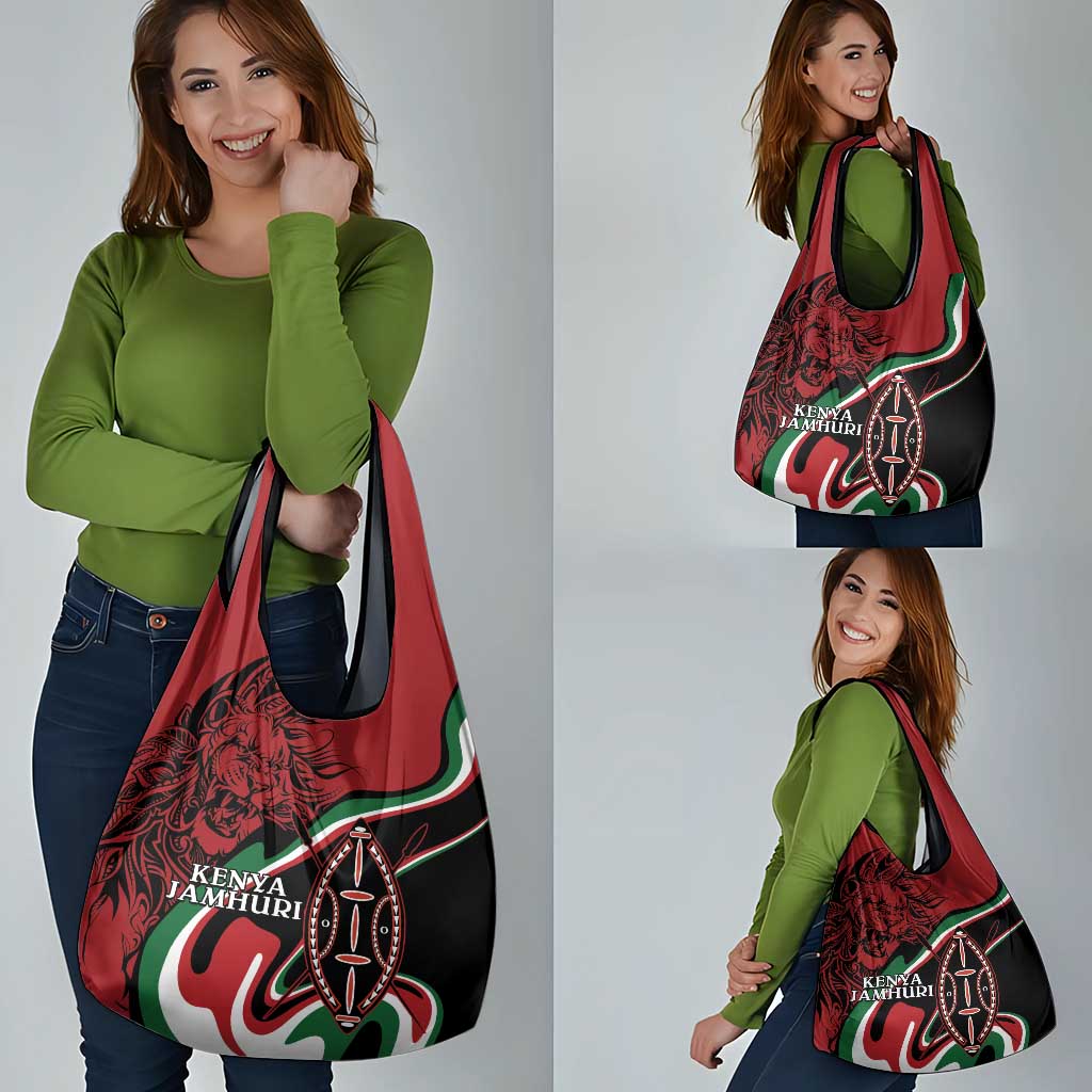 Happy Jamhuri Day Kenya Grocery Bag Kenyan Lion and Maasai Shield