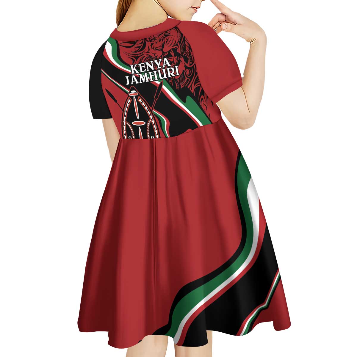 Happy Jamhuri Day Kenya Kid Short Sleeve Dress Kenyan Lion and Maasai Shield - Wonder Print Shop
