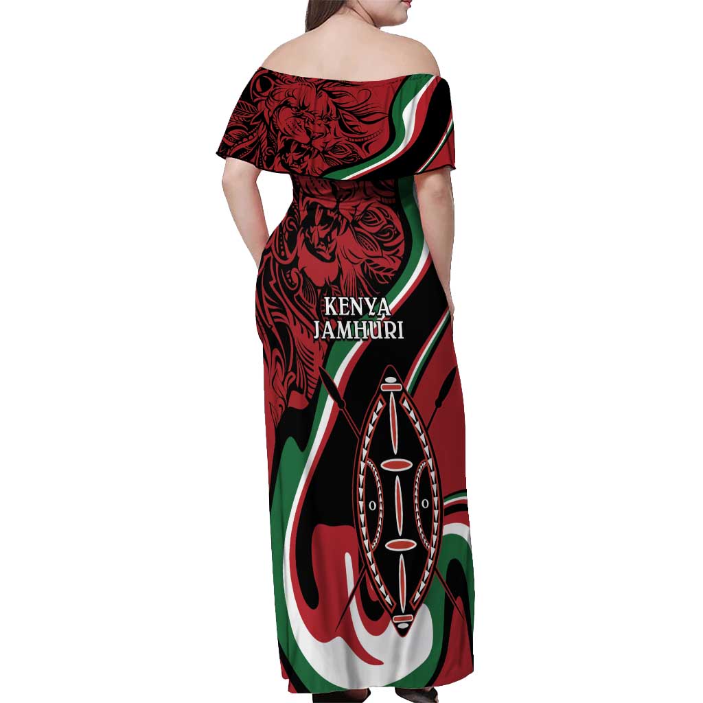 Happy Jamhuri Day Kenya Off Shoulder Maxi Dress Kenyan Lion and Maasai Shield - Wonder Print Shop