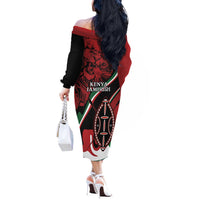 Happy Jamhuri Day Kenya Off The Shoulder Long Sleeve Dress Kenyan Lion and Maasai Shield - Wonder Print Shop