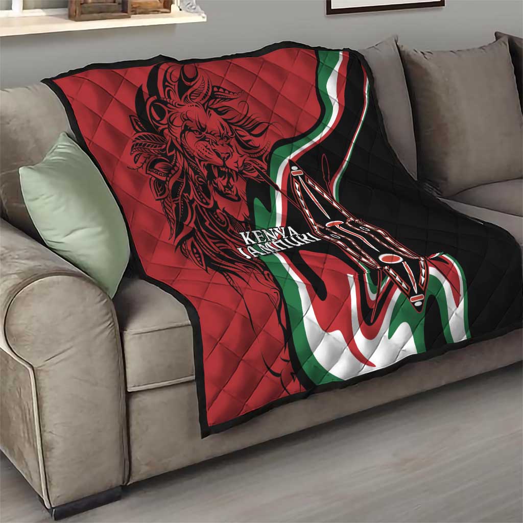 Happy Jamhuri Day Kenya Quilt Kenyan Lion and Maasai Shield - Wonder Print Shop