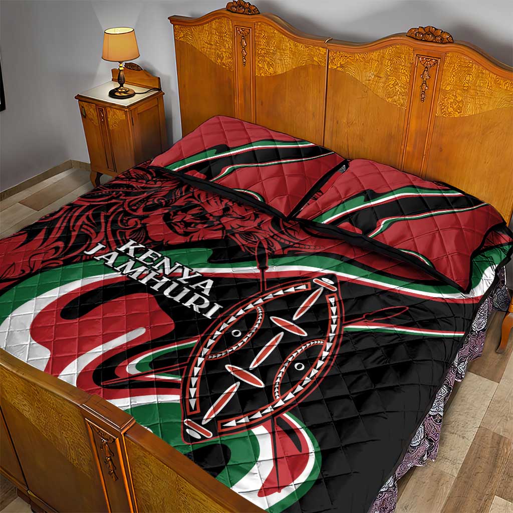 Happy Jamhuri Day Kenya Quilt Bed Set Kenyan Lion and Maasai Shield - Wonder Print Shop