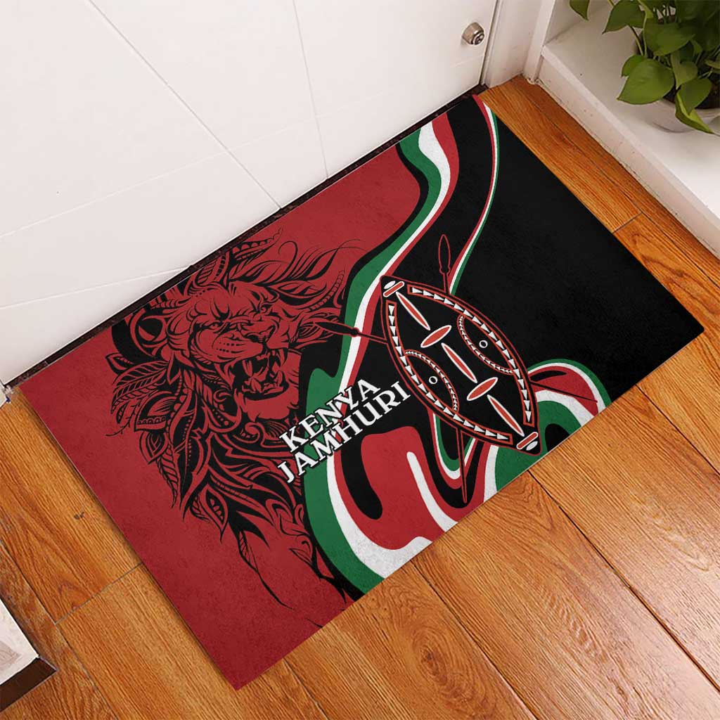 Happy Jamhuri Day Kenya Rubber Doormat Kenyan Lion and Maasai Shield - Wonder Print Shop