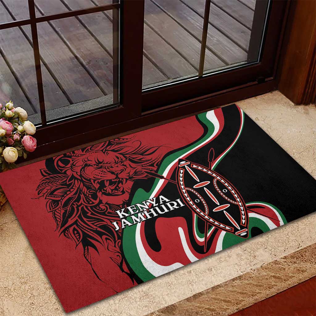 Happy Jamhuri Day Kenya Rubber Doormat Kenyan Lion and Maasai Shield - Wonder Print Shop