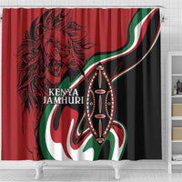 Happy Jamhuri Day Kenya Shower Curtain Kenyan Lion and Maasai Shield