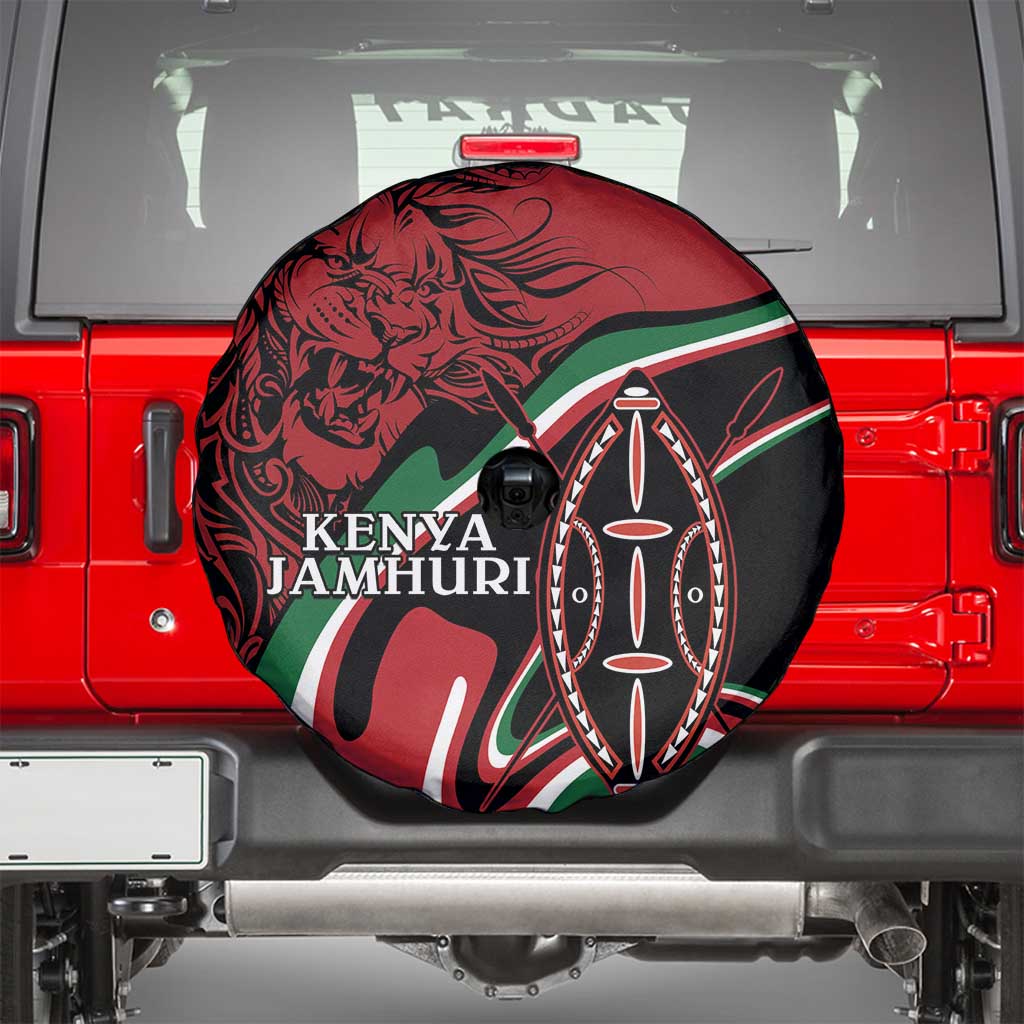 Happy Jamhuri Day Kenya Spare Tire Cover Kenyan Lion and Maasai Shield - Wonder Print Shop