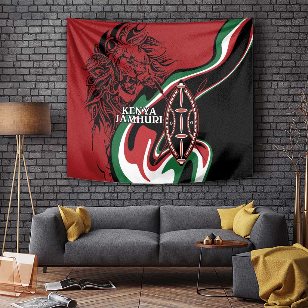 Happy Jamhuri Day Kenya Tapestry Kenyan Lion and Maasai Shield - Wonder Print Shop