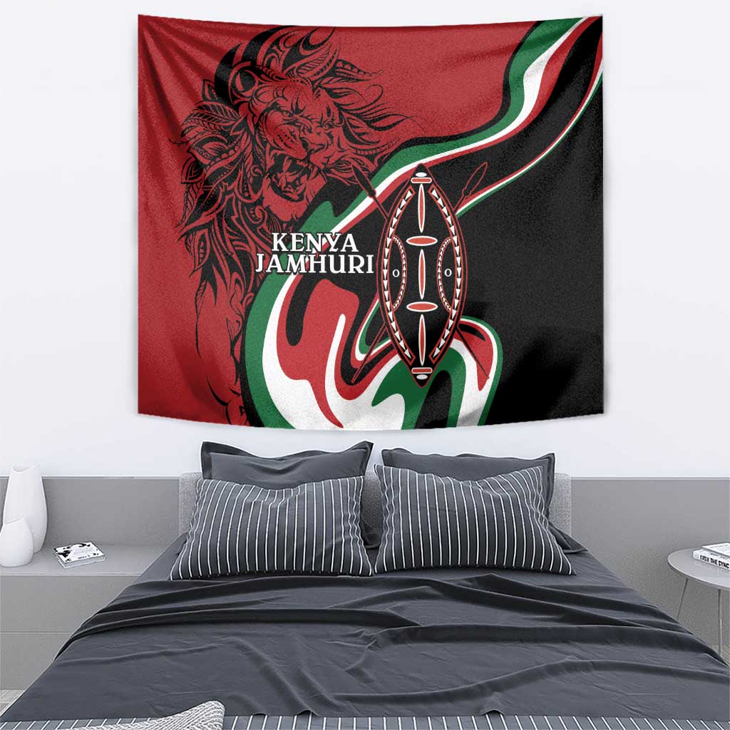 Happy Jamhuri Day Kenya Tapestry Kenyan Lion and Maasai Shield - Wonder Print Shop