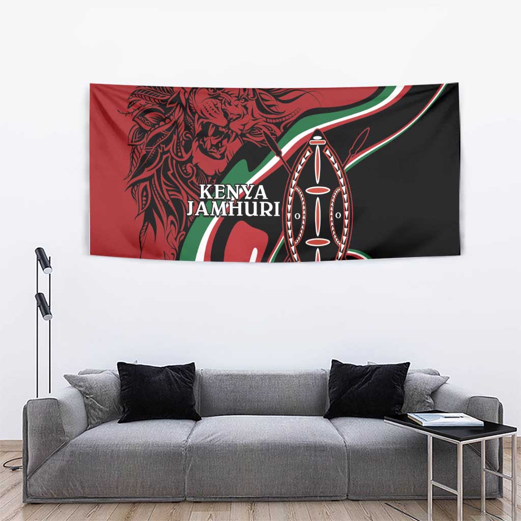 Happy Jamhuri Day Kenya Tapestry Kenyan Lion and Maasai Shield - Wonder Print Shop