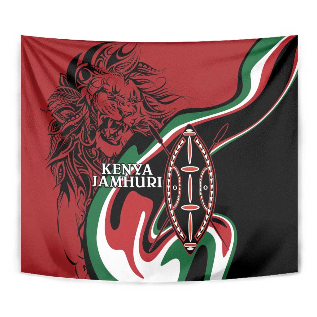 Happy Jamhuri Day Kenya Tapestry Kenyan Lion and Maasai Shield - Wonder Print Shop
