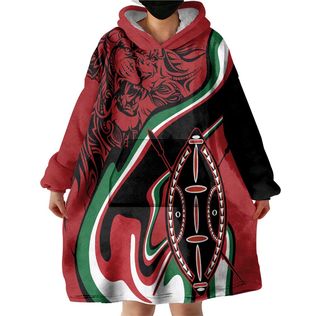 Happy Jamhuri Day Kenya Wearable Blanket Hoodie Kenyan Lion and Maasai Shield - Wonder Print Shop