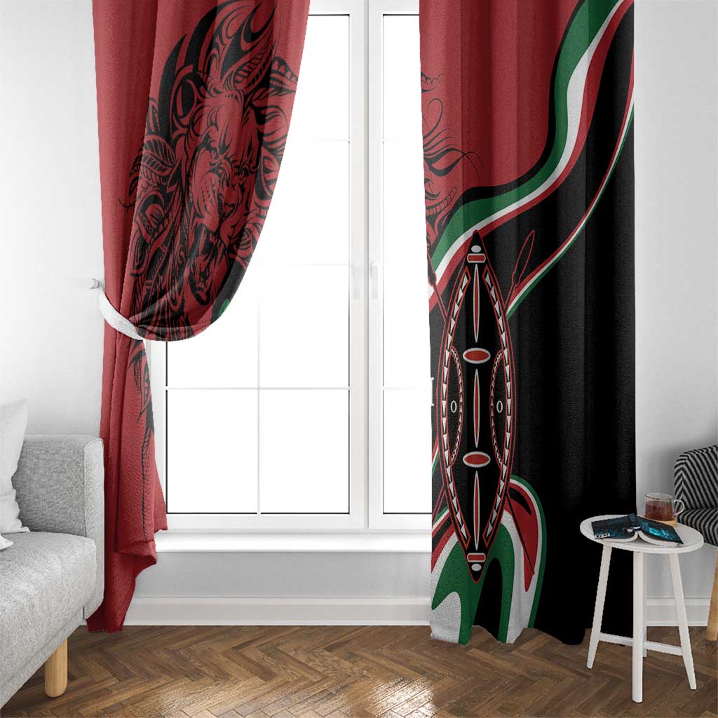 Happy Jamhuri Day Kenya Window Curtain Kenyan Lion and Maasai Shield - Wonder Print Shop