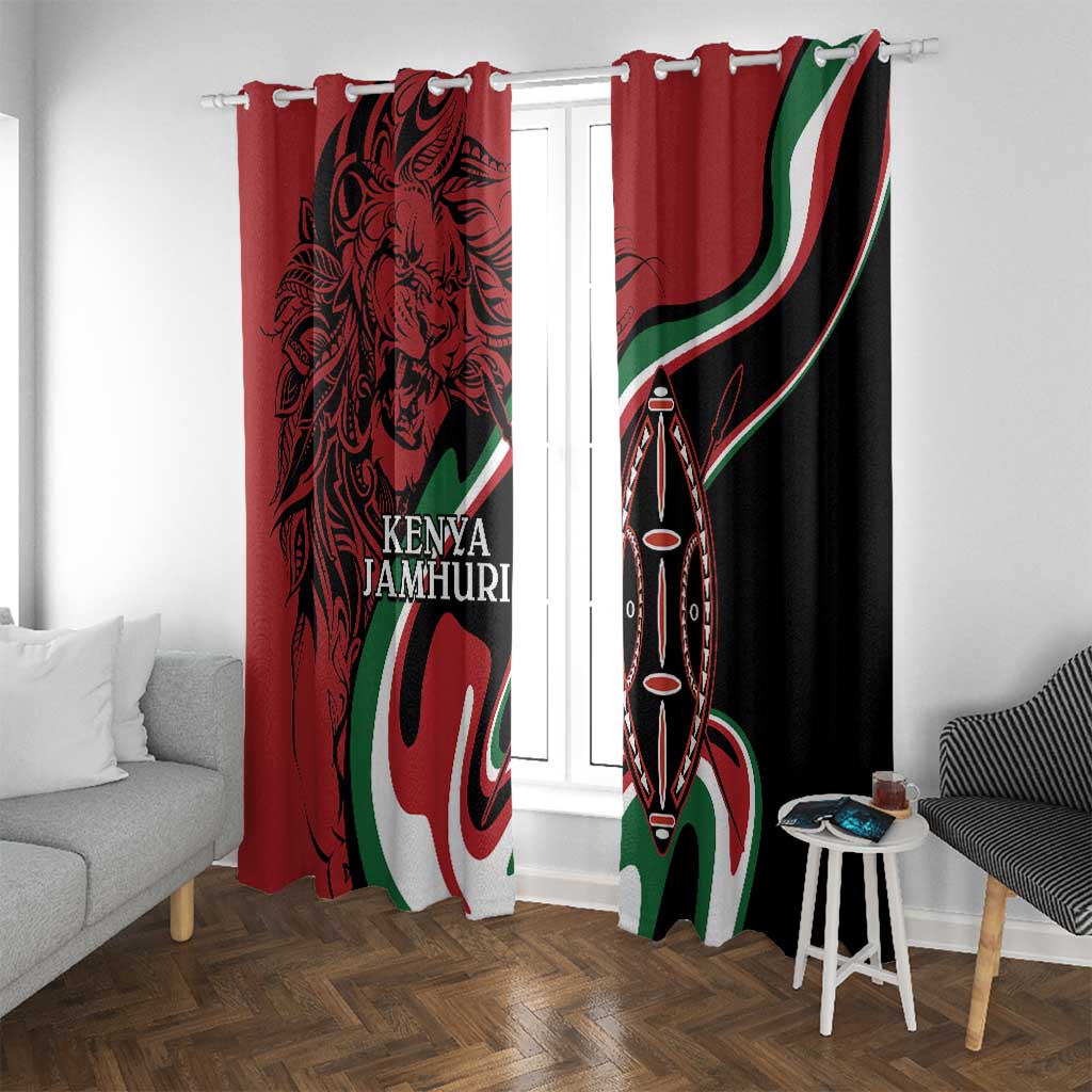 Happy Jamhuri Day Kenya Window Curtain Kenyan Lion and Maasai Shield - Wonder Print Shop