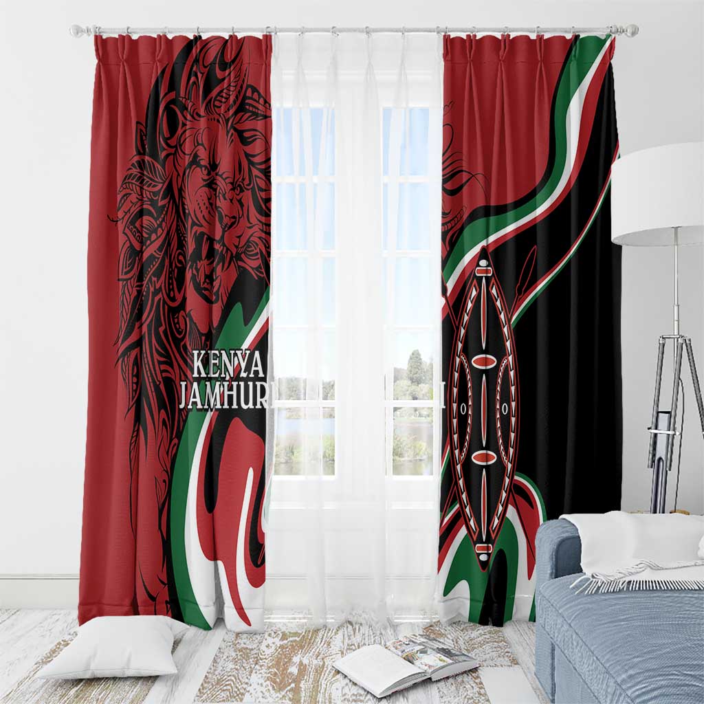 Happy Jamhuri Day Kenya Window Curtain Kenyan Lion and Maasai Shield - Wonder Print Shop