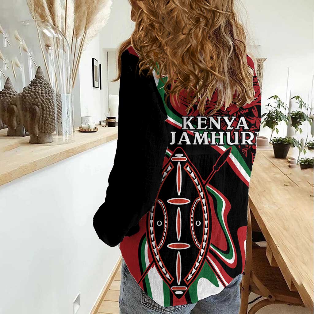 Happy Jamhuri Day Kenya Women Casual Shirt Kenyan Lion and Maasai Shield - Wonder Print Shop