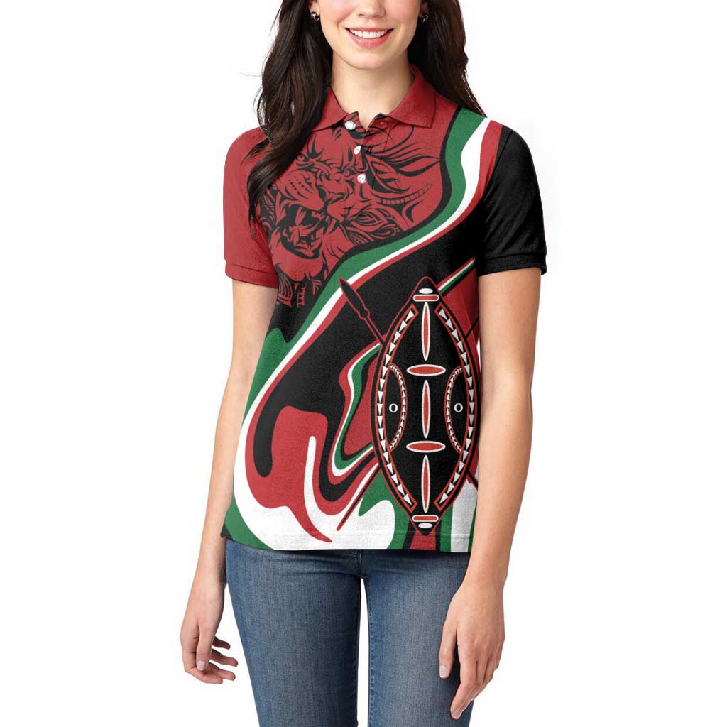 Happy Jamhuri Day Kenya Women Polo Shirt Kenyan Lion and Maasai Shield - Wonder Print Shop