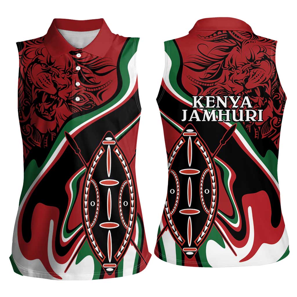 Happy Jamhuri Day Kenya Women Sleeveless Polo Shirt Kenyan Lion and Maasai Shield - Wonder Print Shop