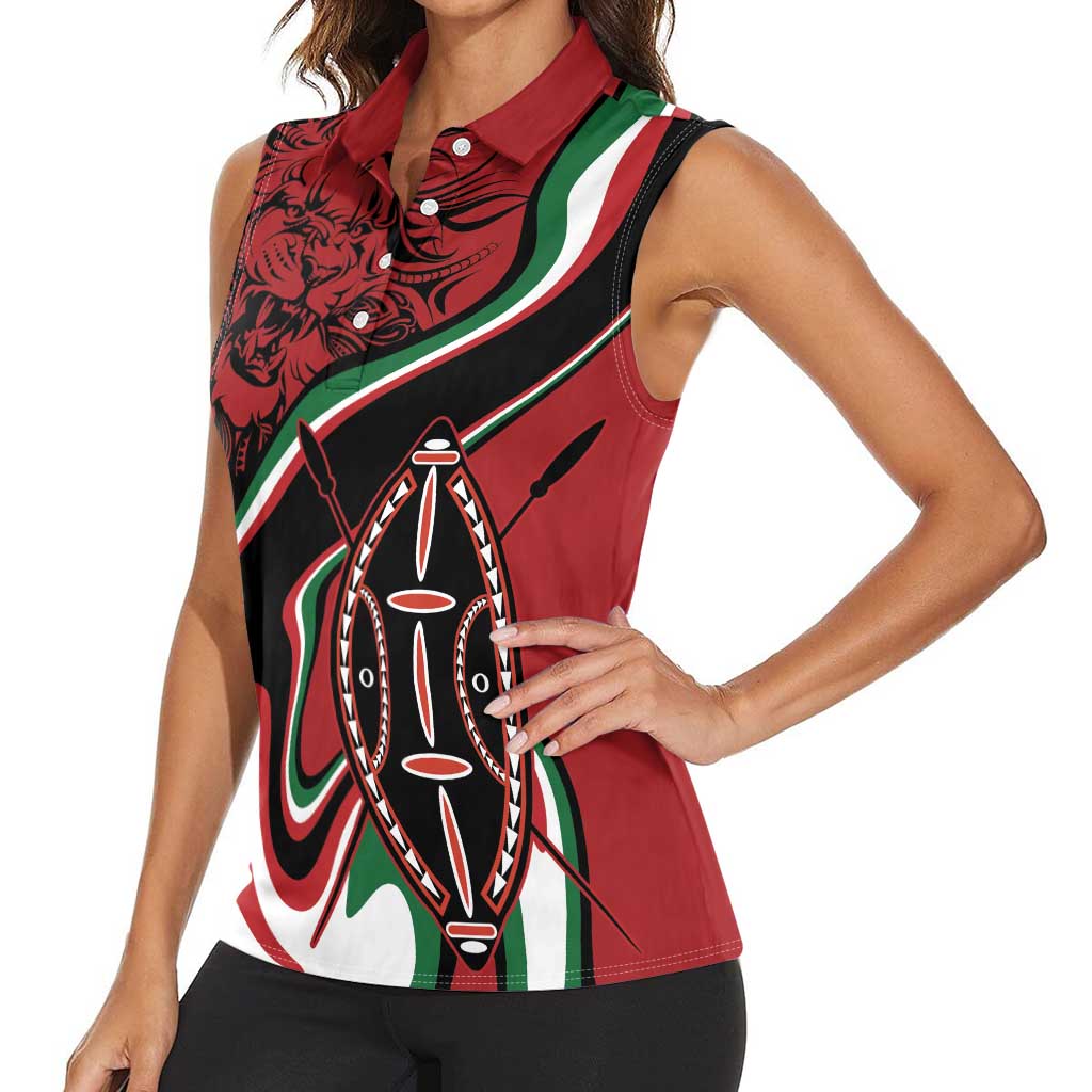 Happy Jamhuri Day Kenya Women Sleeveless Polo Shirt Kenyan Lion and Maasai Shield - Wonder Print Shop