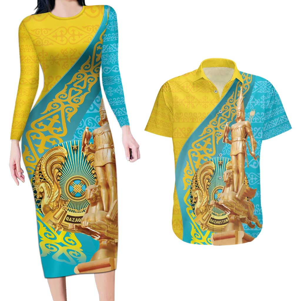 Issyk Mystery Kazakhstan Golden Man Couples Matching Long Sleeve Bodycon Dress and Hawaiian Shirt LT9 - Wonder Print Shop