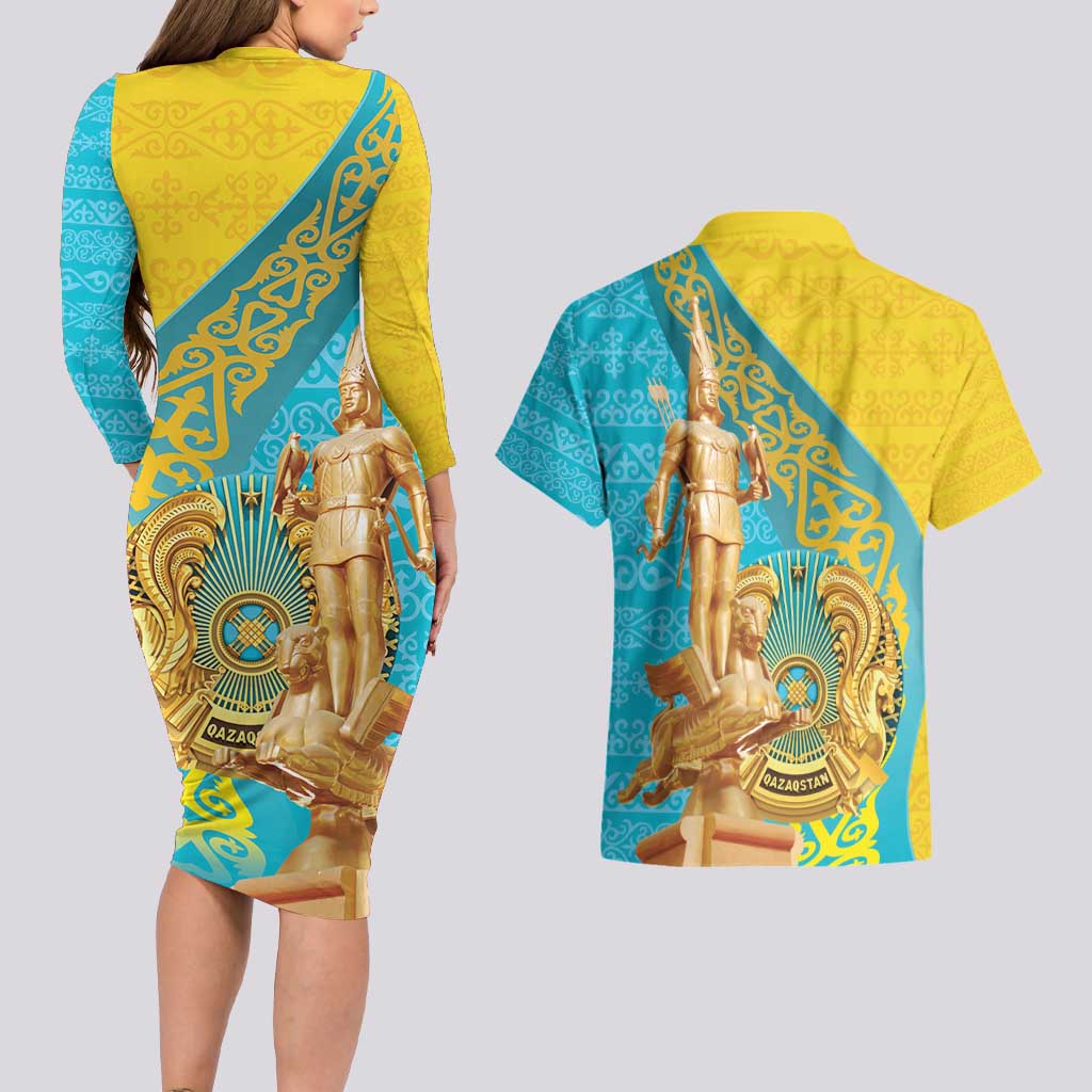 Issyk Mystery Kazakhstan Golden Man Couples Matching Long Sleeve Bodycon Dress and Hawaiian Shirt LT9 - Wonder Print Shop