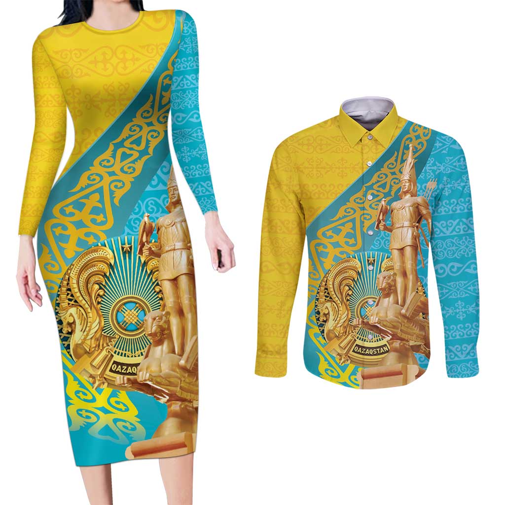 Issyk Mystery Kazakhstan Golden Man Couples Matching Long Sleeve Bodycon Dress and Long Sleeve Button Shirt LT9 - Wonder Print Shop