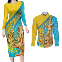 Issyk Mystery Kazakhstan Golden Man Couples Matching Long Sleeve Bodycon Dress and Long Sleeve Button Shirt LT9 - Wonder Print Shop