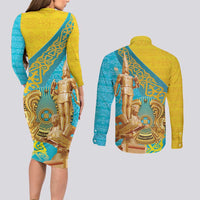 Issyk Mystery Kazakhstan Golden Man Couples Matching Long Sleeve Bodycon Dress and Long Sleeve Button Shirt LT9 - Wonder Print Shop