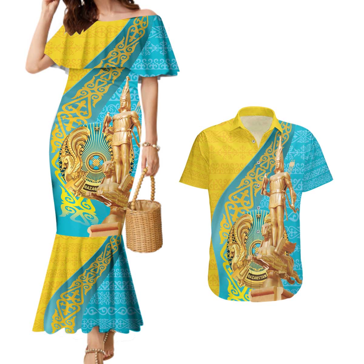 Issyk Mystery Kazakhstan Golden Man Couples Matching Mermaid Dress and Hawaiian Shirt LT9 - Wonder Print Shop