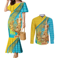 Issyk Mystery Kazakhstan Golden Man Couples Matching Mermaid Dress and Long Sleeve Button Shirt