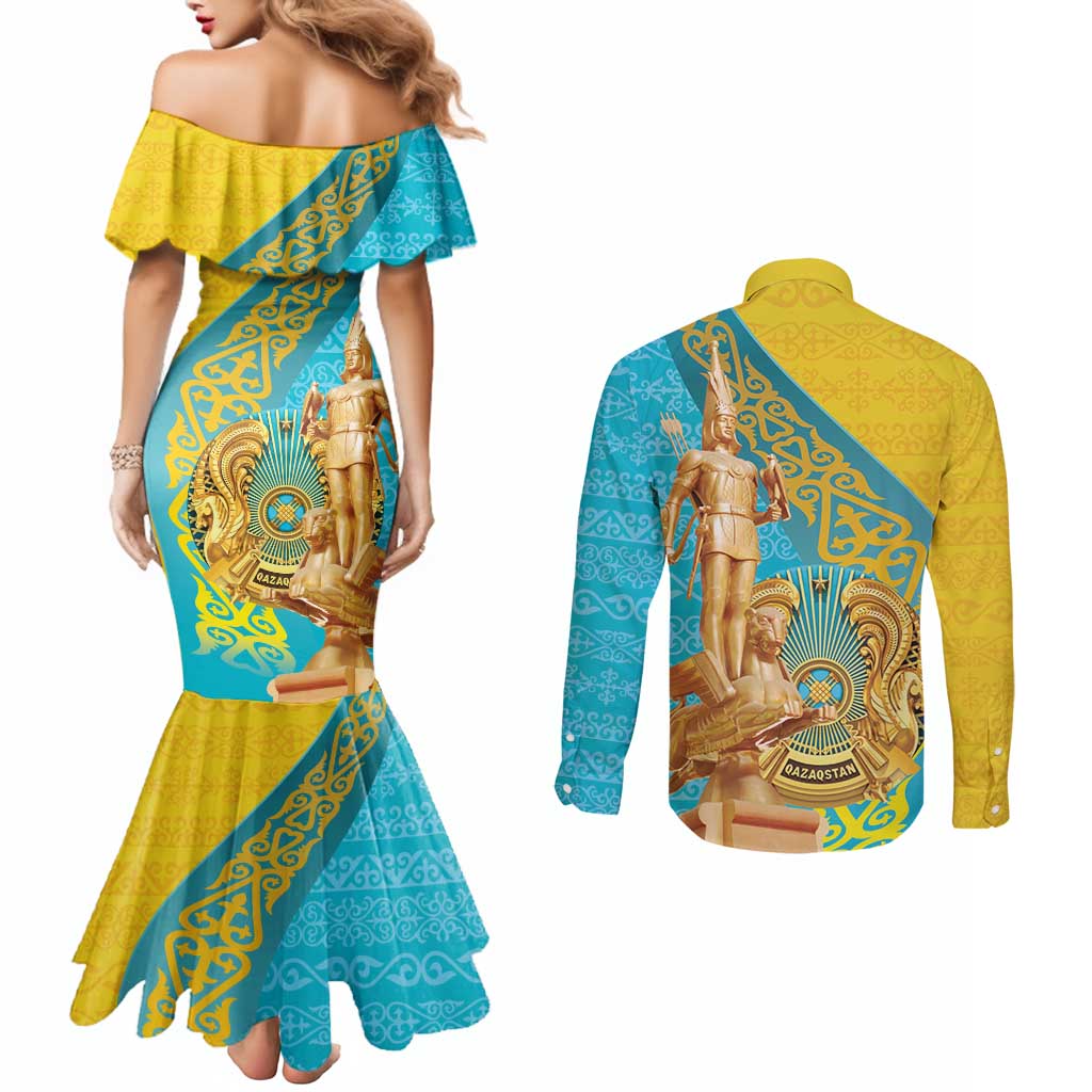 Issyk Mystery Kazakhstan Golden Man Couples Matching Mermaid Dress and Long Sleeve Button Shirt