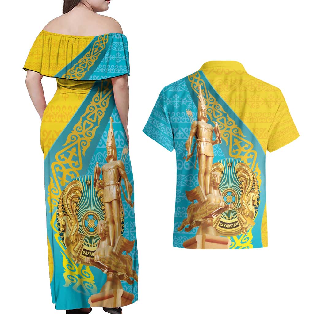 Issyk Mystery Kazakhstan Golden Man Couples Matching Off Shoulder Maxi Dress and Hawaiian Shirt LT9 - Wonder Print Shop