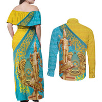 Issyk Mystery Kazakhstan Golden Man Couples Matching Off Shoulder Maxi Dress and Long Sleeve Button Shirt LT9 - Wonder Print Shop