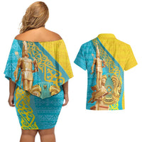 Issyk Mystery Kazakhstan Golden Man Couples Matching Off Shoulder Short Dress and Hawaiian Shirt LT9 - Wonder Print Shop