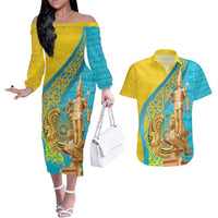 Issyk Mystery Kazakhstan Golden Man Couples Matching Off The Shoulder Long Sleeve Dress and Hawaiian Shirt LT9 - Wonder Print Shop