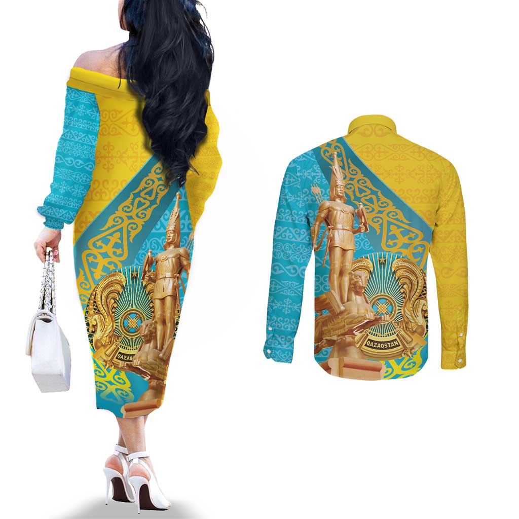 Issyk Mystery Kazakhstan Golden Man Couples Matching Off The Shoulder Long Sleeve Dress and Long Sleeve Button Shirt