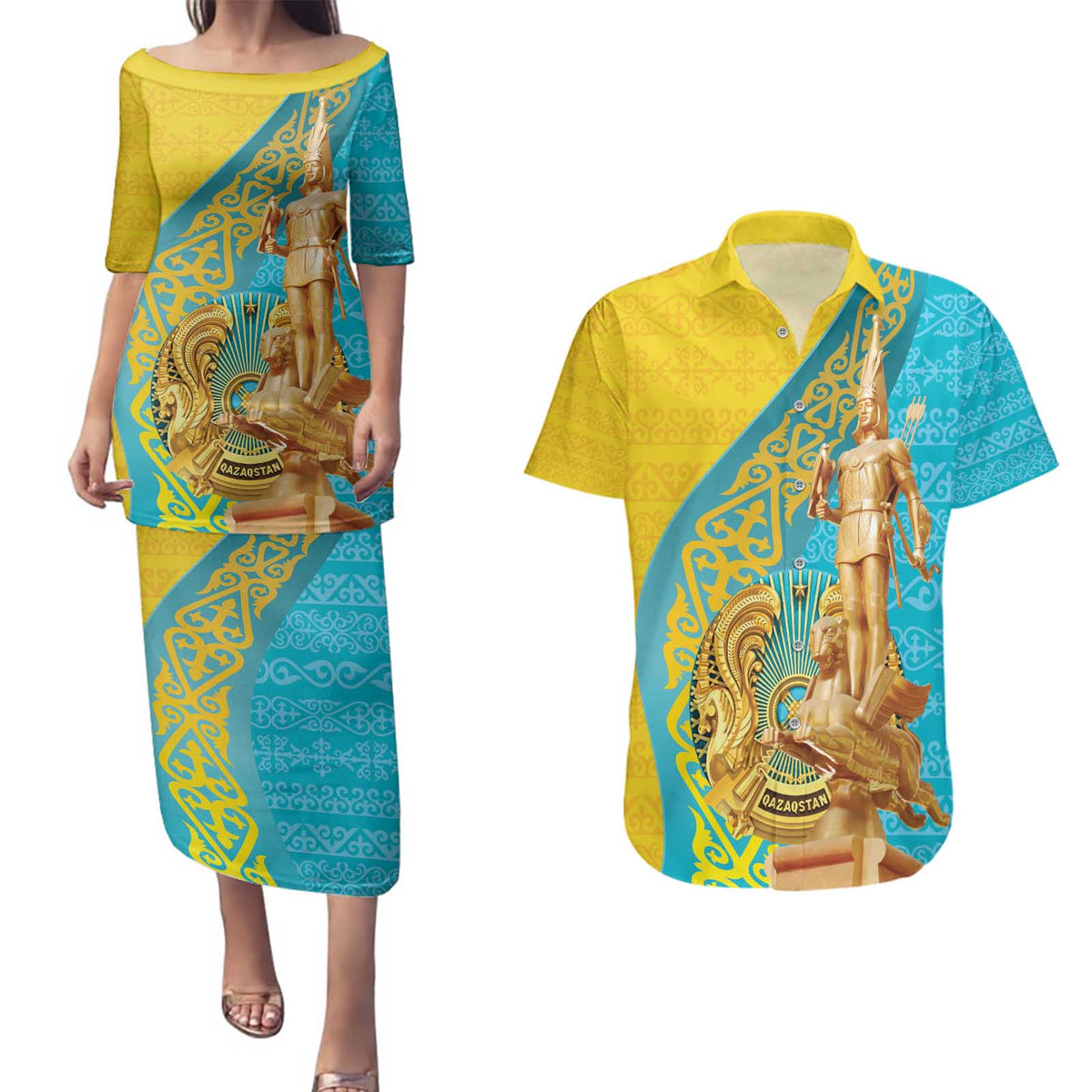 Issyk Mystery Kazakhstan Golden Man Couples Matching Puletasi and Hawaiian Shirt LT9 - Wonder Print Shop