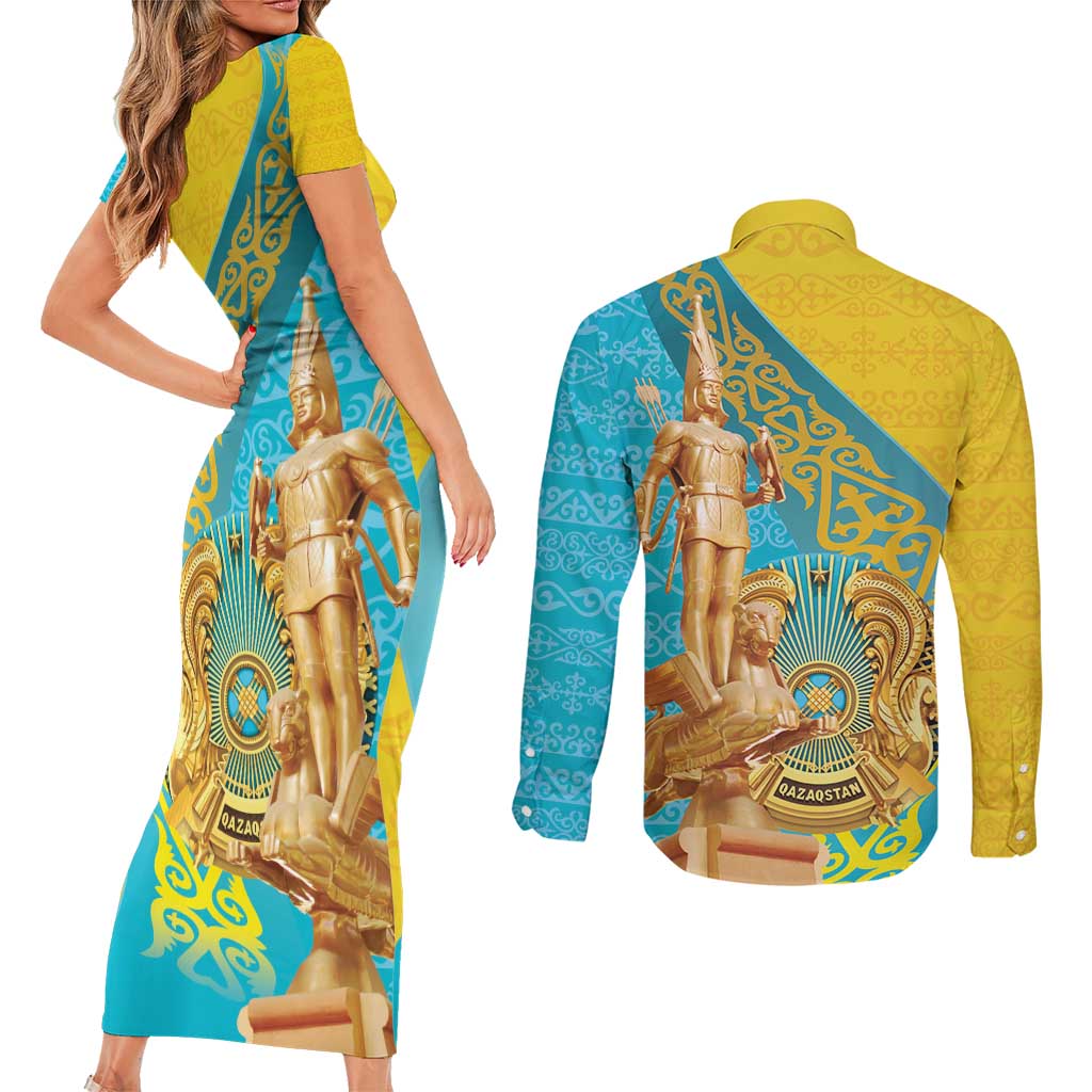 Issyk Mystery Kazakhstan Golden Man Couples Matching Short Sleeve Bodycon Dress and Long Sleeve Button Shirt LT9 - Wonder Print Shop
